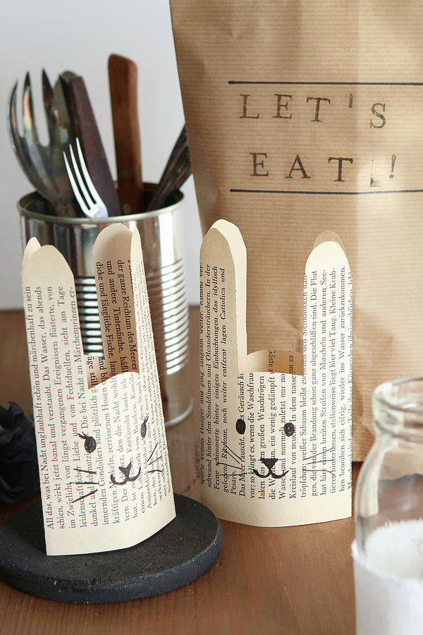 Egg Cups With Bunny Faces Hand-made From Old Book Pages Photograph by Regina Hippel