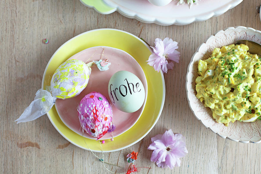 Egg Mayonnaise With Fresh Chives And Decorated Easter Eggs Photograph by Dr. Katja Mller-langenau