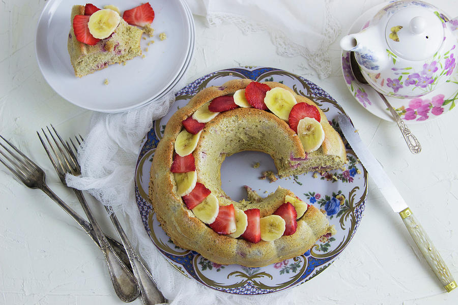 Egg White And Oat Wreath Cake With Bananas And Strawberries Photograph by Vernica Orti