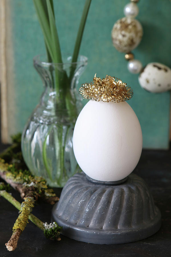 Egg With Gild Metal Crown On Old Cake Tin Photograph by Regina Hippel