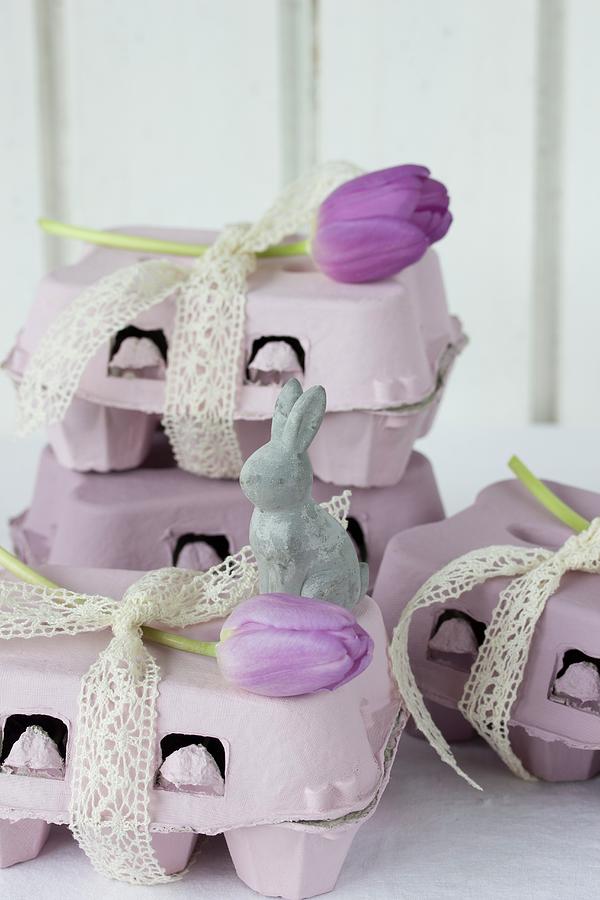 Eggboxes With An Easter Bunny Photograph by Emma Friedrichs