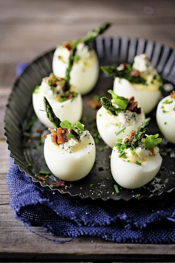 Eggs Filled With Asparagus Tips And Blue Cheese Photograph by Great Stock!