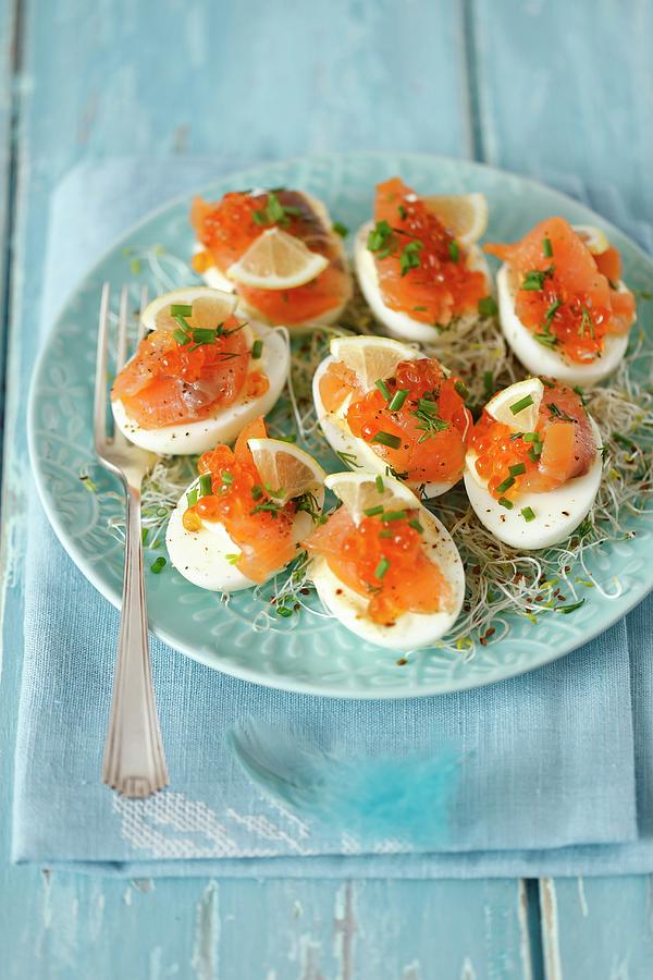 Eggs With Smoked Salmon, Caviar And Shoots Photograph by Rua Castilho