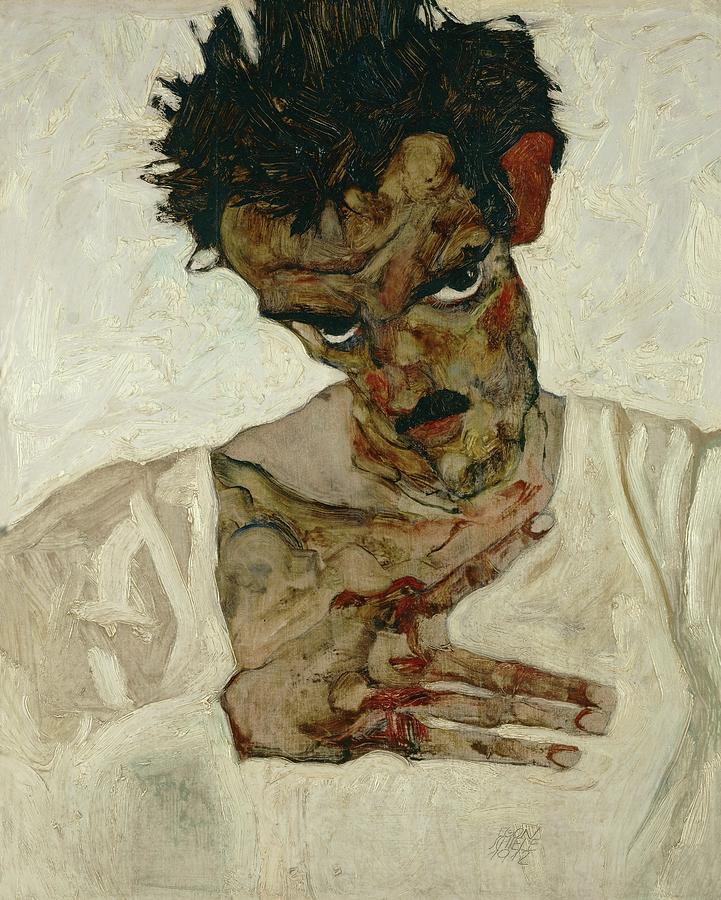 EGON SCHIELE Selbstbildnis mit gesenktem Kopf / Self-Portrait with Lowered Head. Date/Period 1912. Painting by Egon Schiele
