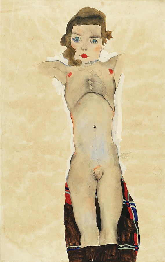 Egon Schiele -Tulln, 1890-Vienna, 1918-. Nude Girl with Arms Outstretched -1911-. Watercolor, gou... Painting by Egon Schiele -1890-1918-