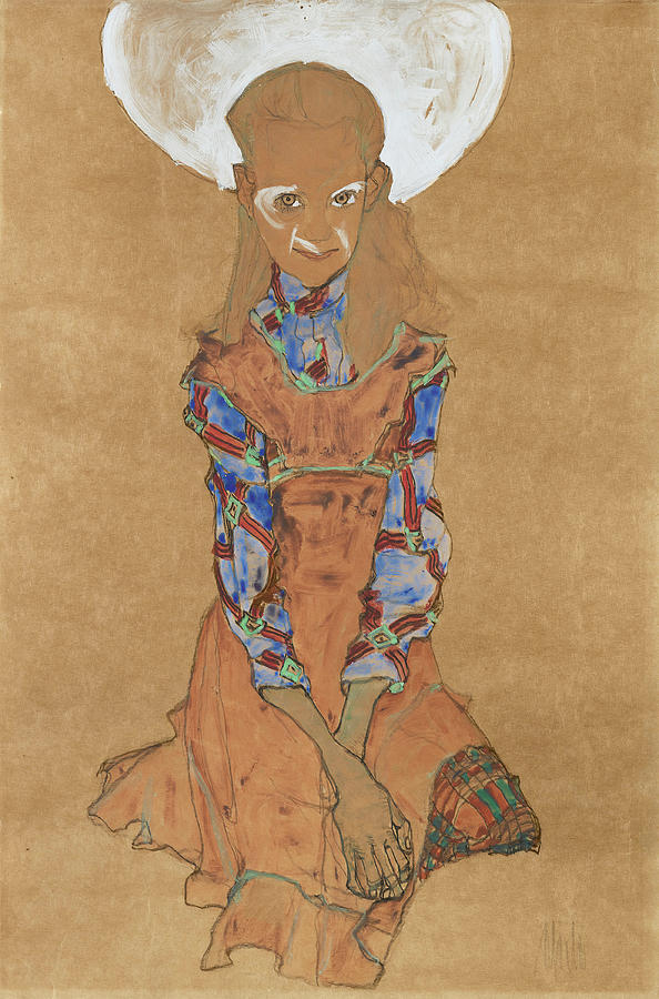 Egon Schiele -Tulln, 1890-Vienna, 1918-. Seated Girl -Poldi Lodzinski- -ca. 1910-. Watercolor, go... Painting by Egon Schiele -1890-1918-