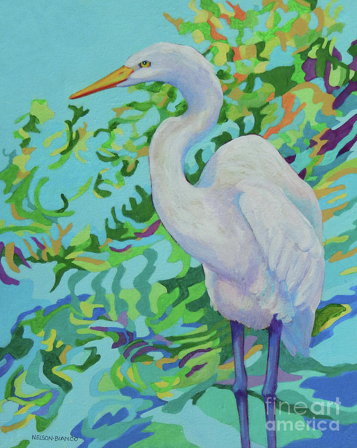 Bird Painting - Egret  AMELIA by Sharon Nelson-Bianco