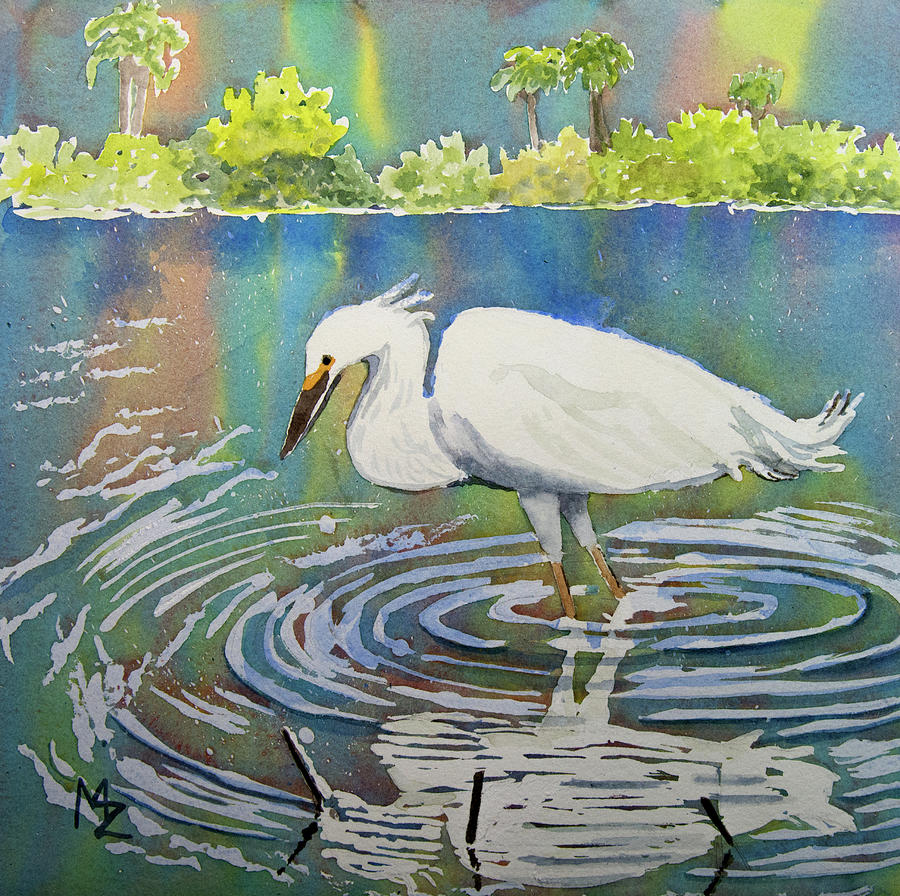 Egret in a World of Color Painting by Margaret Zabor
