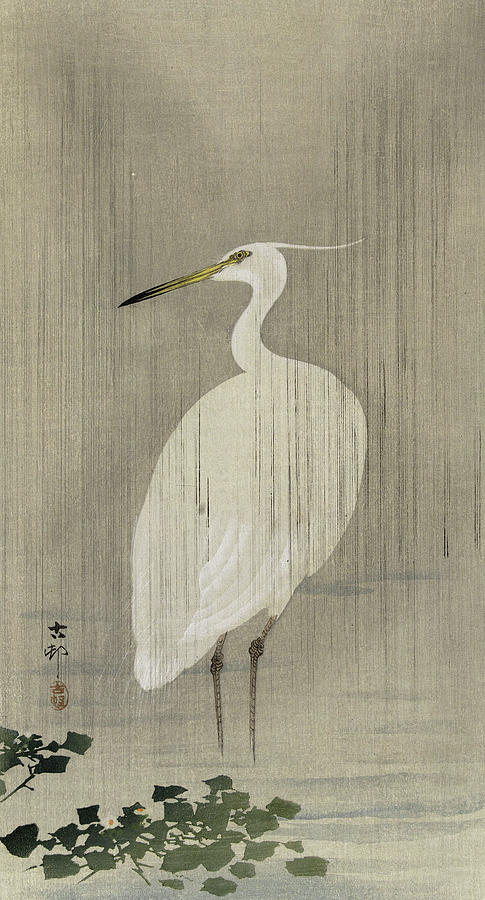 Ohara Koson Painting - Egret in rain by Ohara Koson