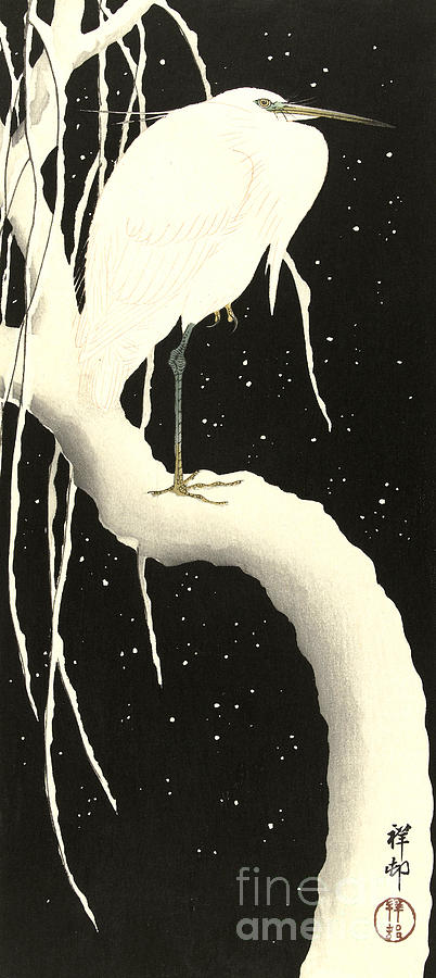 Egret in the Snow Painting by Ohara Koson