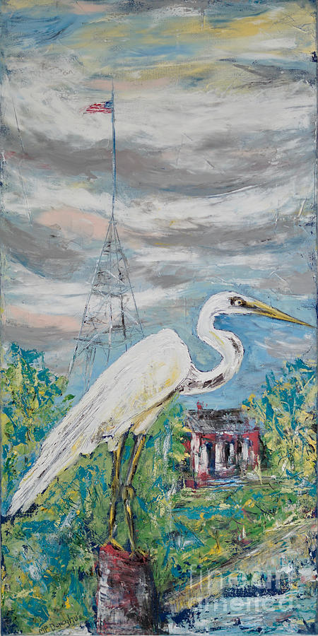 Egret Mascot Of Coastal Town Painting