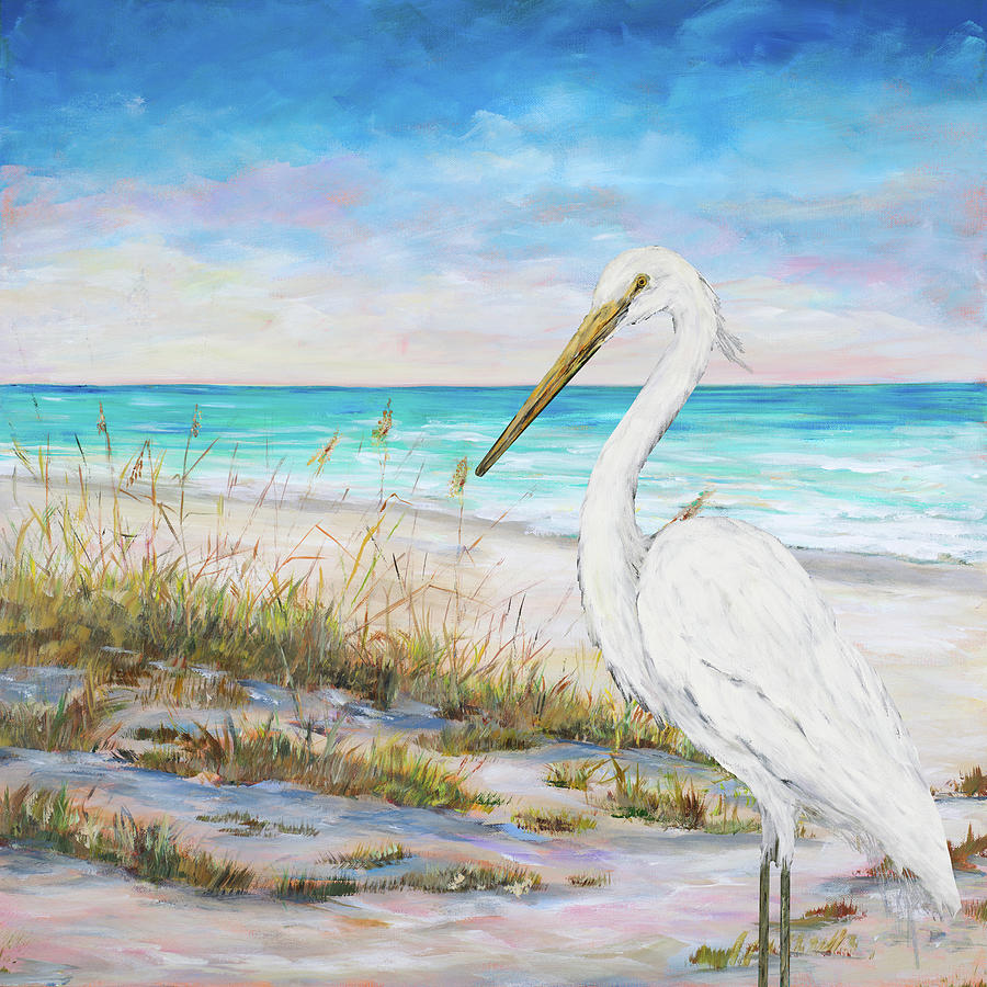 Egret On The Beach Painting by South Social D Egret On The Beach Painting by South Social D