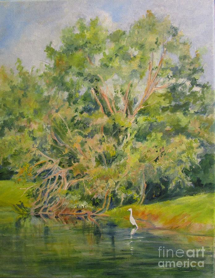 Impressionistic Landscape Painting - Egret On The Waterway by Barbara Moak Impressionistic Landscape Painting - Egret On The Waterway by Barbara Moak