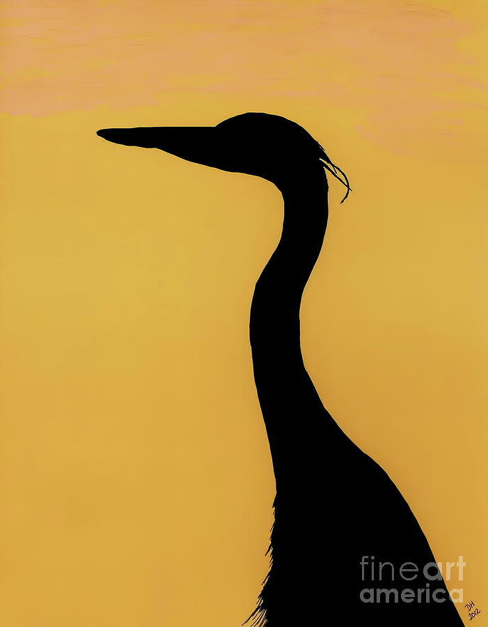 Egret - Silhouette Drawing by D Hackett