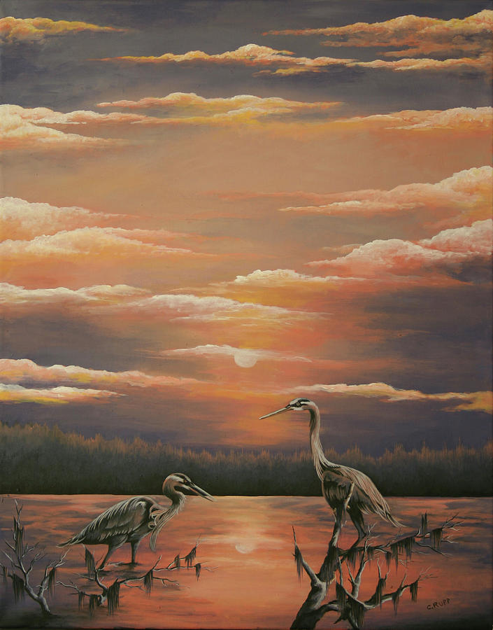Bird Painting - Egrets At Days End by Carol J Rupp