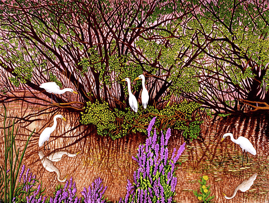 Egrets Painting by Thelma Winter