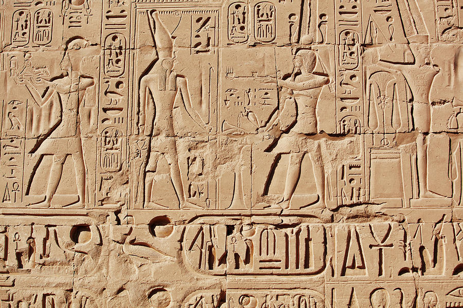 Egypt, Nile Valley, Luxor, Thebes, Hieroglyphic Detail On The Temple Of Karnak Digital Art by Richard Taylor