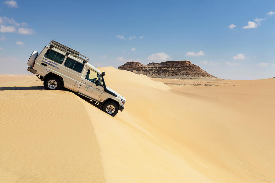 Egypt, Oasis, Siwa, Sahara Desert, Desert Safari By Jeep In The Dunes With Table Mountain, Egyptian Part Of The Libyan Desert by Bernd Grundmann