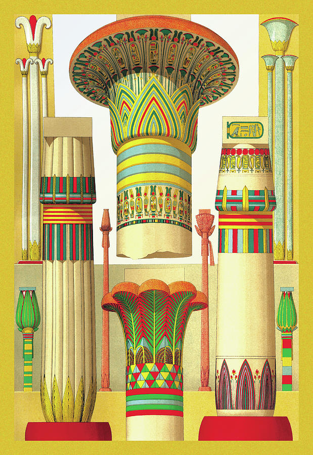 Greek Painting - Egyptian Columns by Auguste Racinet