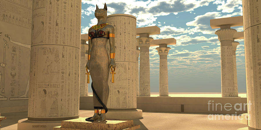 Egyptian God Bastet Statue Digital Art by Corey Ford