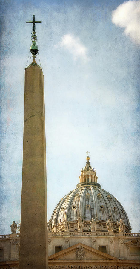 Egyptian Obelisk and St Peters Dome Rome Italy Photograph by Joan Carroll