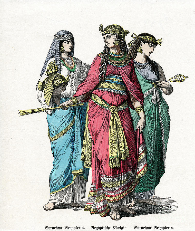 Egyptian Queen And Female Attendants Drawing by Print Collector