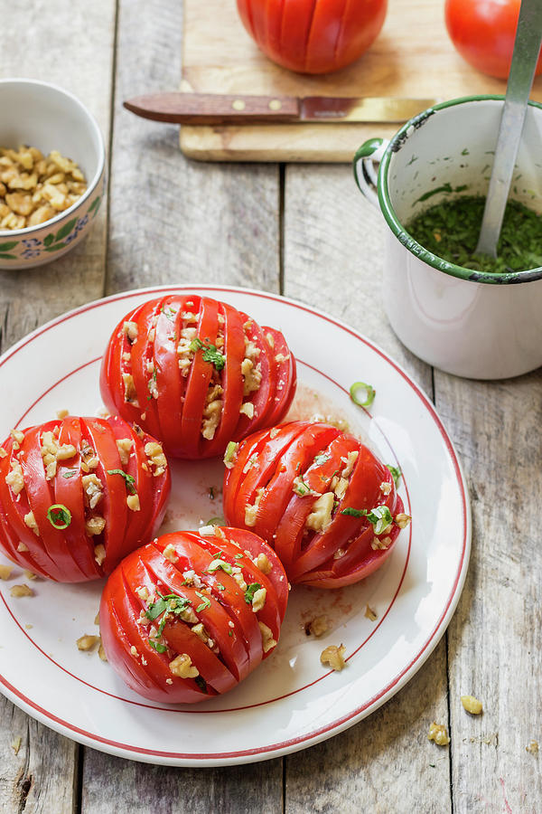 Egyptian Salad From Tomatoes With Walnuts And Baladi Dressing Photograph by Zuzanna Ploch