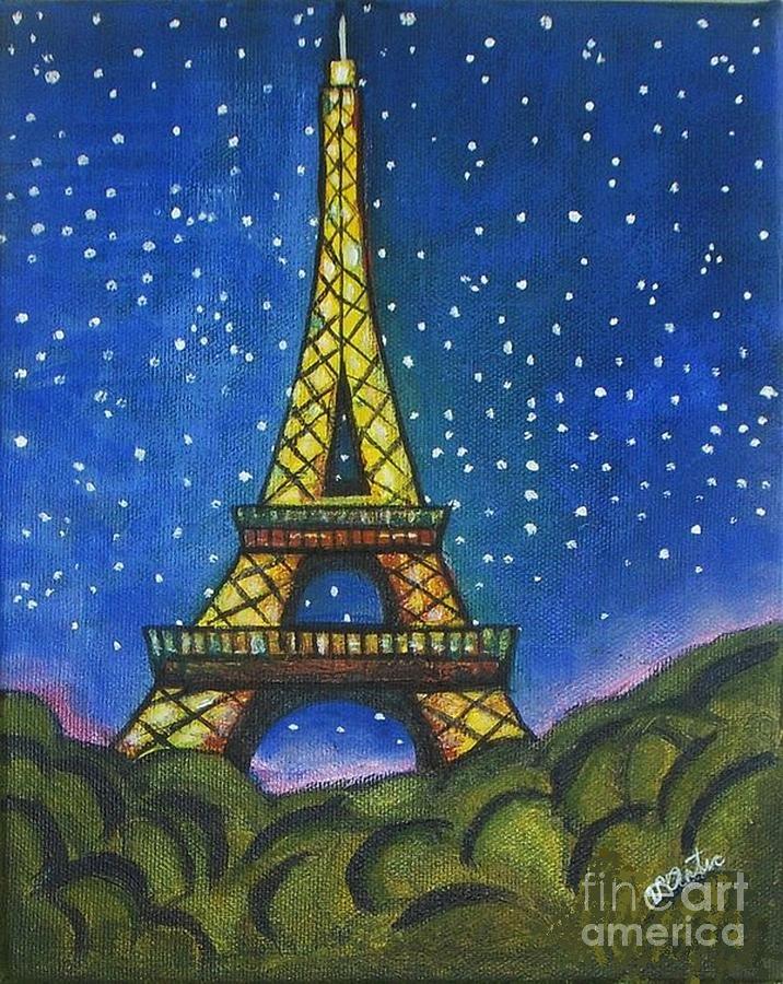 Eiffel in Starry Night Painting by Vesna Antic