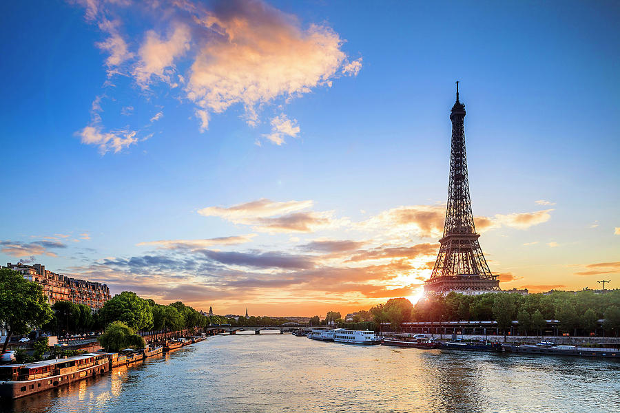 Architecture Digital Art - Eiffel Tower & Seine River In Paris by Alessandro Saffo