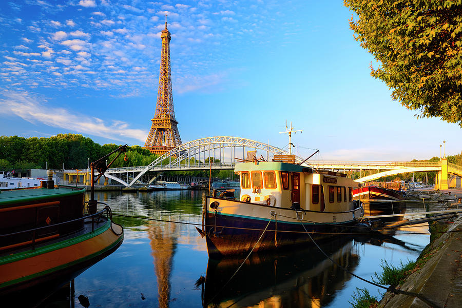 Architecture Digital Art - Eiffel Tower Along The Seine River by Francesco Carovillano