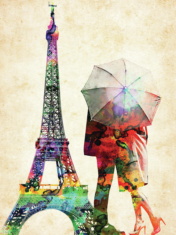 Eiffel Tower And Lovers Colorful Watercolors Digital Art By Mihaela Pater Fine Art America 