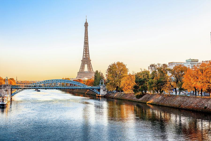 Eiffel Tower By The River Seine Digital Art by Antonino Bartuccio