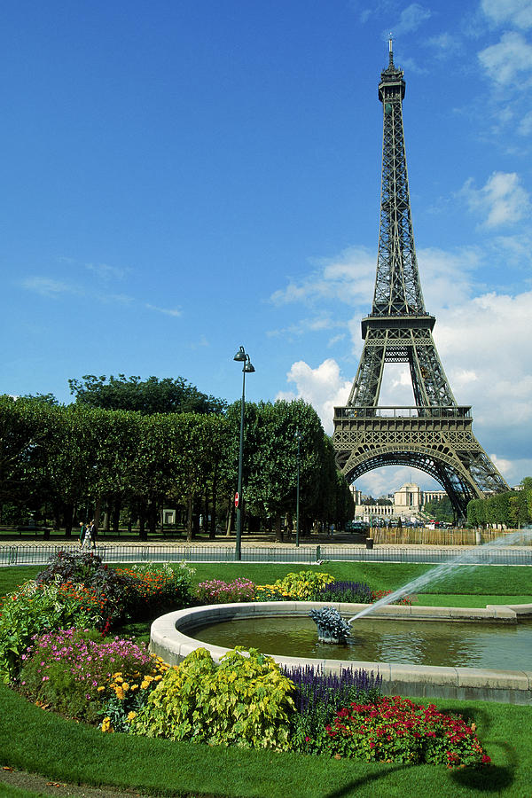 Eiffel Tower, Flowers And Fountain by James Lemass