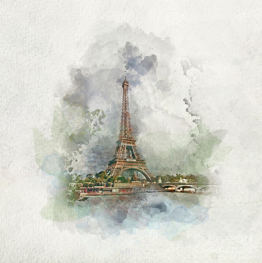 Eiffel Tower in Paris, France in watercolors. Photograph by Michal Bednarek