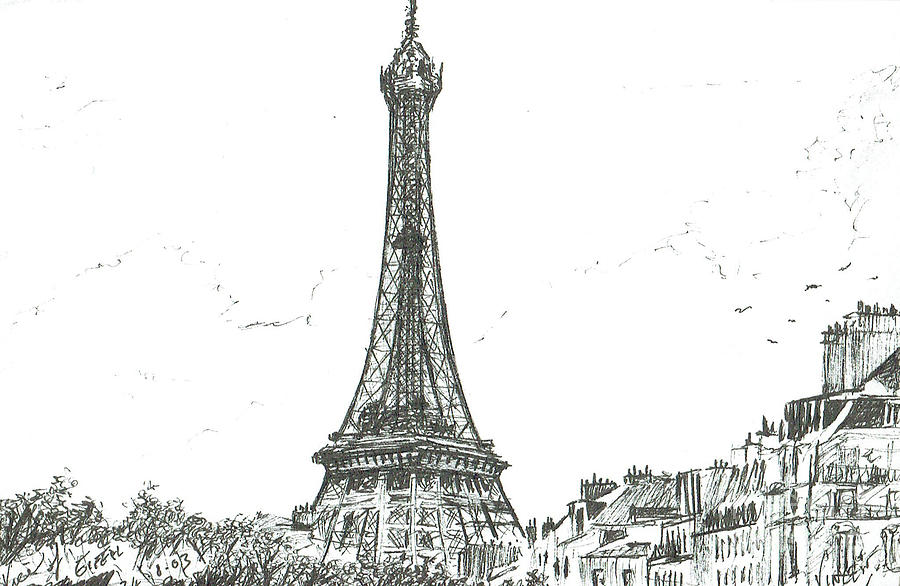 Paris Drawing - Eiffel Tower, Ink On Paper by Vincent Alexander Booth