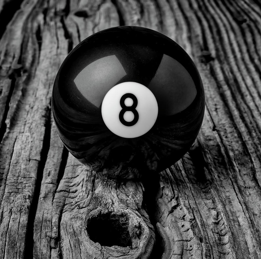 Eight Ball On Wooden Board Photograph by Garry Gay