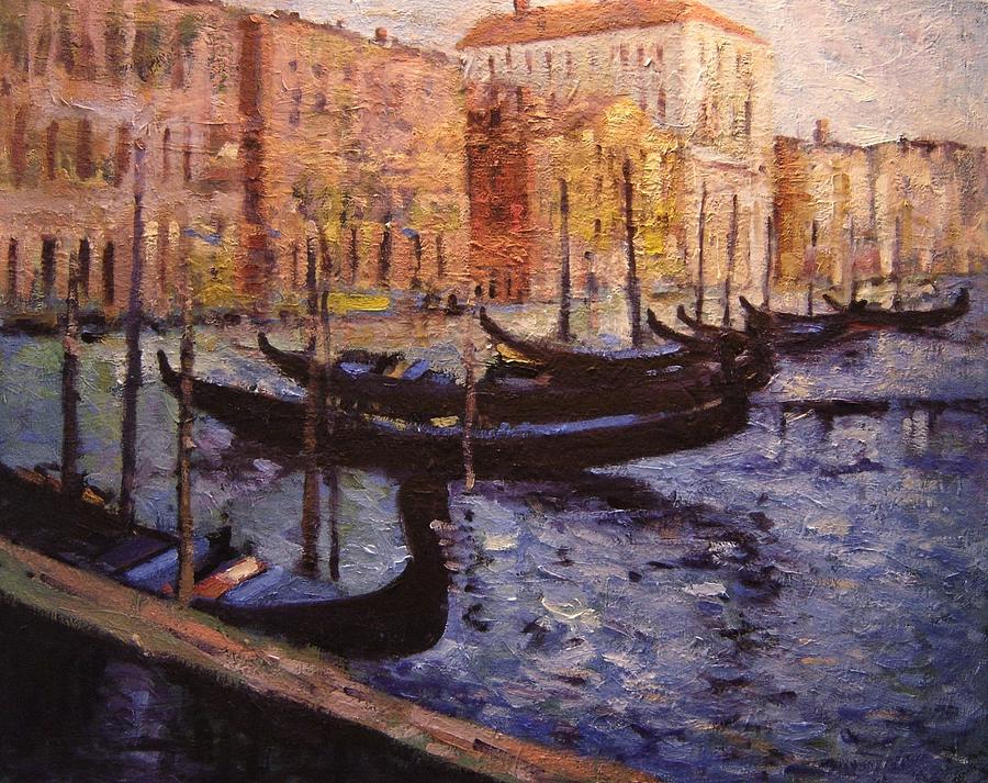 Eight gondolas in Venice Italy Painting by R W Goetting