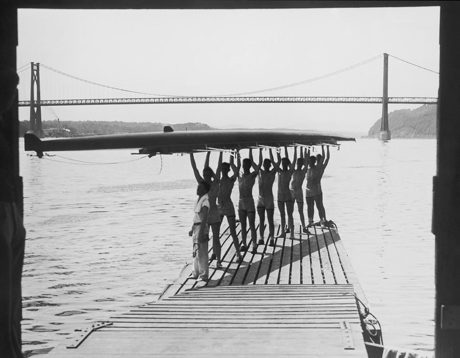 Eight Man Crew Team On Jetty Holding Photograph by Fpg