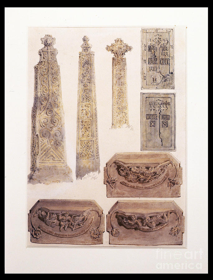 Furniture Painting - Eight Studies Of Crosses, Brasses And Misericords From Whalley Church, Whalley, Lancashire by Joseph Mallord William Turner