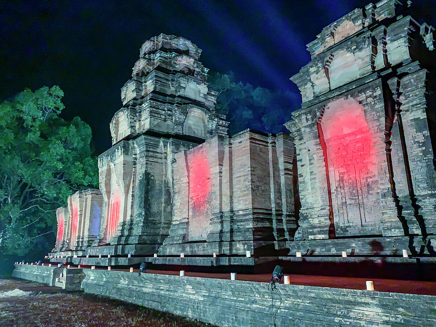 Eighth century Hindu temple illuminated at night Photograph by Karen Foley