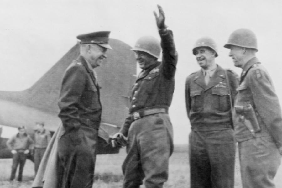 Bradley Painting - Eisenhower as Supreme Allied Commander meets with Patton, Clark & Bradley by 