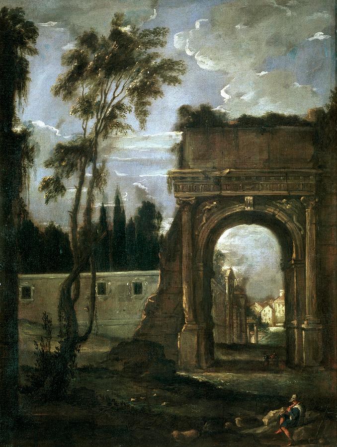 El Arco de Tito en Roma, 1657, Spanish School, Oil on canvas,... Painting by Juan Bautista Martinez del Mazo -c 1612-1667-