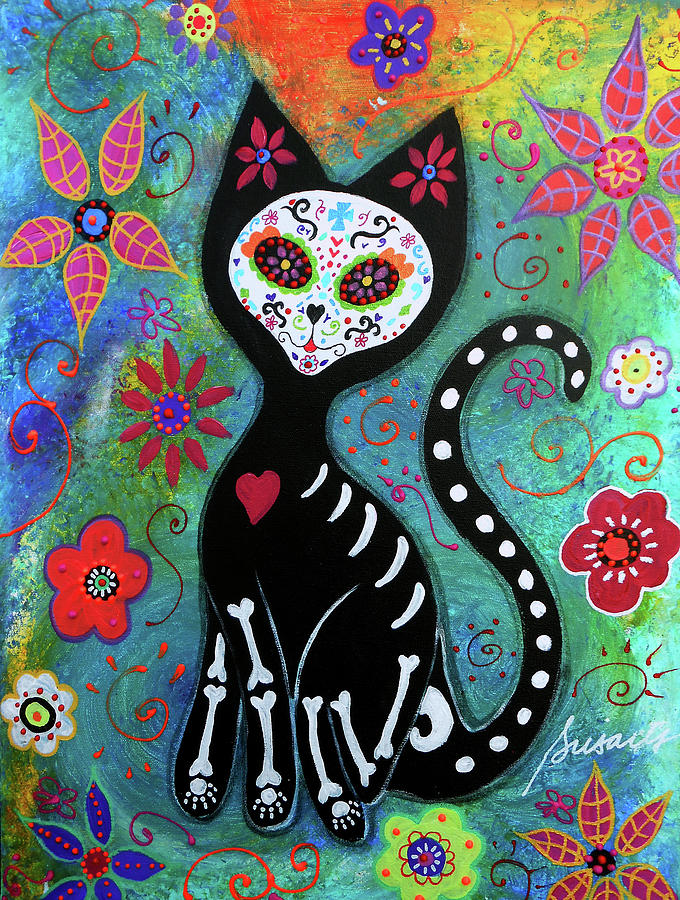 Skeleton Painting - El Gato Cat by Prisarts