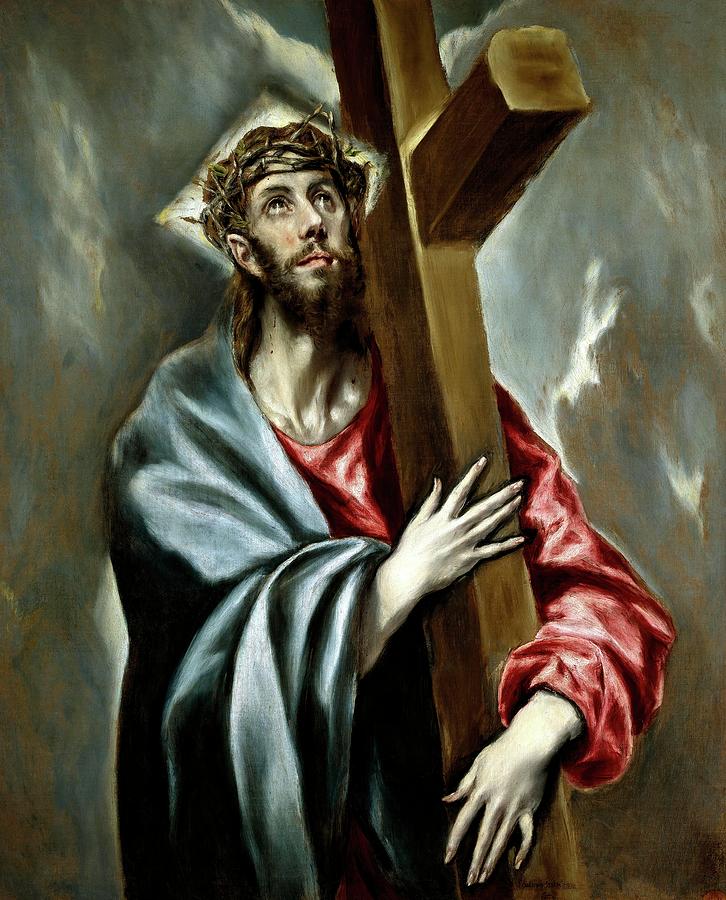 El Greco / Christ Clasping the Cross, ca. 1602, Spanish School, Oil on canvas. Painting by El Greco -1541-1614-