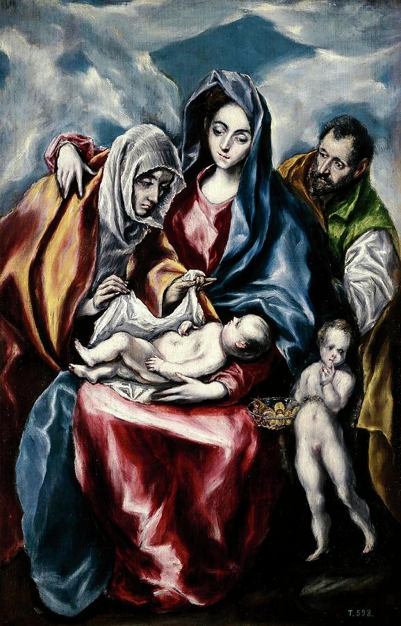 El Greco / La Sagrada Familia con Santa Ana y San Juanito, ca. 1600, Spanish School. VIRGIN MARY. Painting by El Greco -1541-1614-