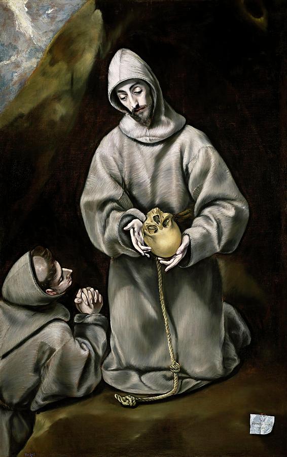 El Greco / Saint Francis of Assisi and Brother Leo Meditating on Death, 1600-1614, Spanish School. Painting by El Greco -1541-1614-