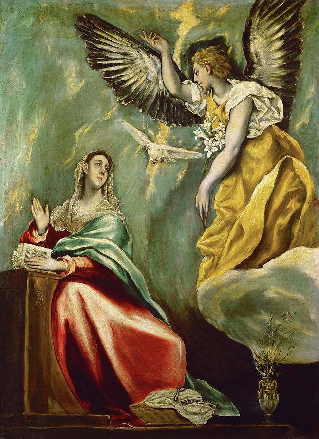 El Greco The Annunciation. Date/Period Between 1595 and 1600. Painting by El Greco -1541-1614-