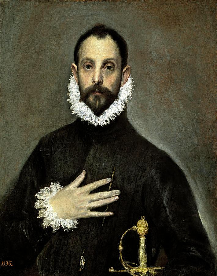 El Greco / The Nobleman with his Hand on his Chest, ca. 1580, Spanish School, Oil on canvas. Painting by El Greco -1541-1614-