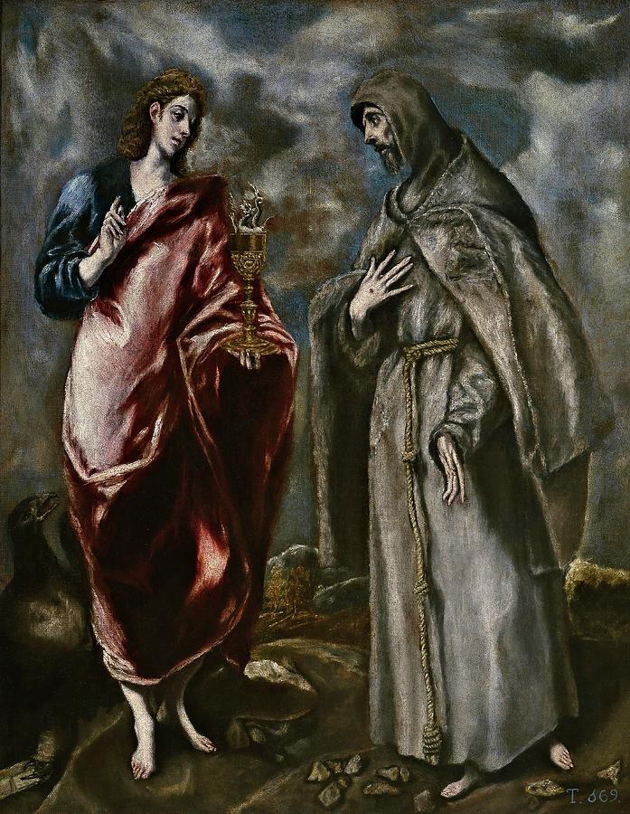 El Greco -Workshop of- / Saint John the Evangelist and Saint Francis of Assisi, After 1600. Painting by El Greco -1541-1614-