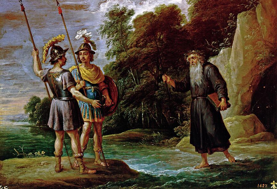 El mago descubre a Carlos y Ubaldo el paradero de Reinaldo -La busqueda de Reina... Painting by David Teniers the Younger -1610-1690-